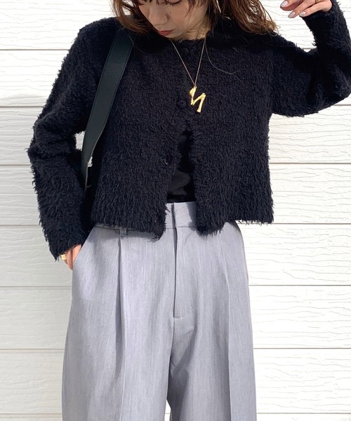 Q（キュー）の「コットンシャギーカーデ（カーディガン/ボレロ・レディース・ピンク/ブラック/ライトブルー・MEDIUM）」の2枚目の写真