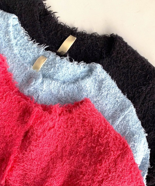 Q（キュー）の「コットンシャギーカーデ（カーディガン/ボレロ・レディース・ピンク/ブラック/ライトブルー・MEDIUM）」の7枚目の写真