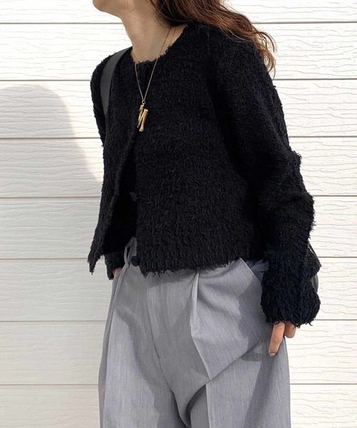 Q（キュー）の「コットンシャギーカーデ（カーディガン/ボレロ・レディース・ピンク/ブラック/ライトブルー・MEDIUM）」の11枚目の写真