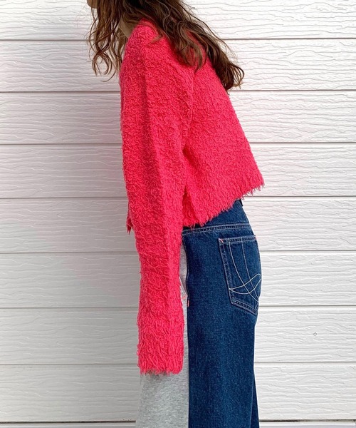 Q（キュー）の「コットンシャギーカーデ（カーディガン/ボレロ・レディース・ピンク/ブラック/ライトブルー・MEDIUM）」の13枚目の写真