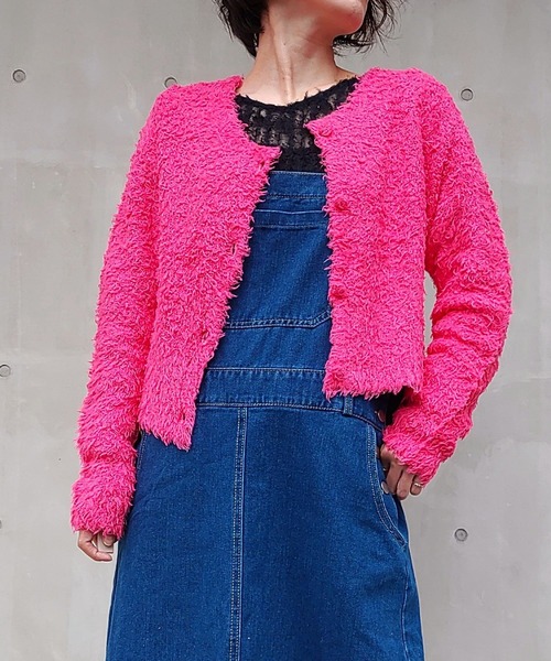 Q（キュー）の「コットンシャギーカーデ（カーディガン/ボレロ・レディース・ピンク/ブラック/ライトブルー・MEDIUM）」の5枚目の写真