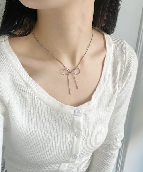 sowang（ソワン）の「スネークチェーンリボンネックレス【ステンレス】（ネックレス・レディース・ゴールド/シルバー・FREE）」の6枚目の写真