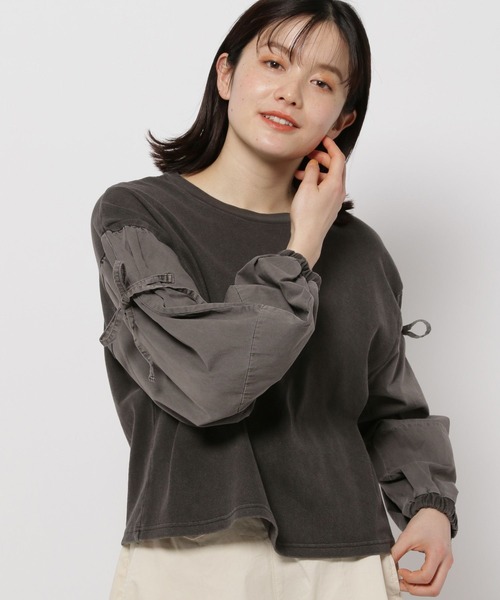 niko and...(ニコアンド)の「袖リボン布帛プルオーバー(Tシャツ/カットソー・レディース・チャコール/オフホワイト/ライトグリーン/ピンク・MEDIUM/LARGE)」の19枚目の写真