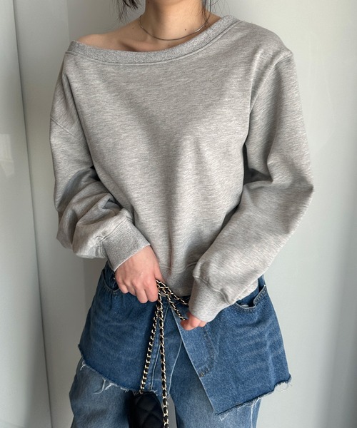 SUNOUTFIT グレー オフショルダー スウェット SUNOUTFIT グレー オフショルダー スウェット
