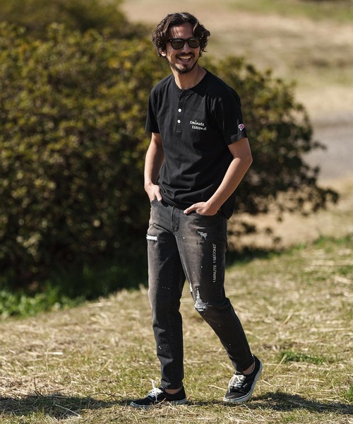 1minute 1second（ワンミニットワンセカンド）の「mt8895- cursive print henley neck cut & sewn Tシャツ（Tシャツ/カットソー・メンズ・ホワイト/ブルー系その他/トップグレー/ブラック・S/M/L/XL）」の8枚目の写真