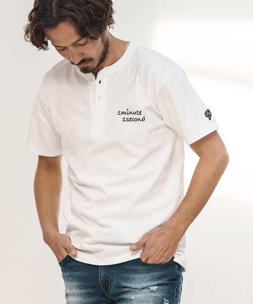 1minute 1second（ワンミニットワンセカンド）の「mt8895- cursive print henley neck cut & sewn Tシャツ（Tシャツ/カットソー・メンズ・ホワイト/ブルー系その他/トップグレー/ブラック・S/M/L/XL）」の16枚目の写真