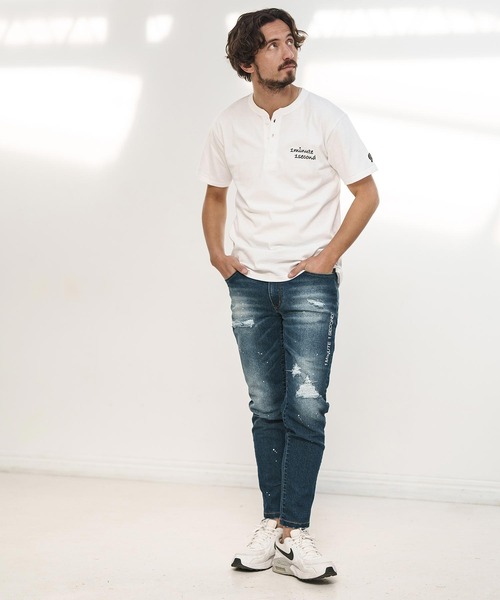 1minute 1second（ワンミニットワンセカンド）の「mt8895- cursive print henley neck cut & sewn Tシャツ（Tシャツ/カットソー・メンズ・ホワイト/ブルー系その他/トップグレー/ブラック・S/M/L/XL）」の18枚目の写真