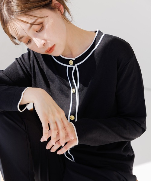Dita Muaj.（ディータムアージュ）の「配色カーディガン（カーディガン/ボレロ・レディース・ライトアッシュグレー/ネイビー/ブラック・FREE）」の5枚目の写真