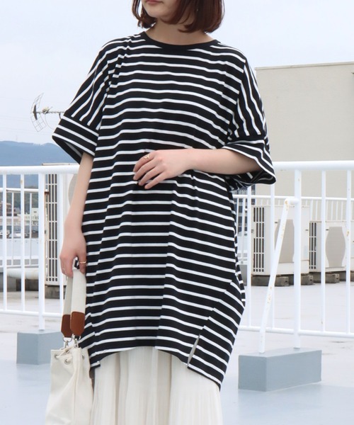 libelle more(リベル モア)の「《接触冷感》USAコットン ボーダーコクーンワンピース(ワンピース・レディース・ブラック×ホワイト/ホワイト×ピンク/ベージュ系その他/ホワイト×ネイビー/ホワイト×グリーン/ブラウン系その他/ネイビー×ホワイト・M)」の6枚目の写真
