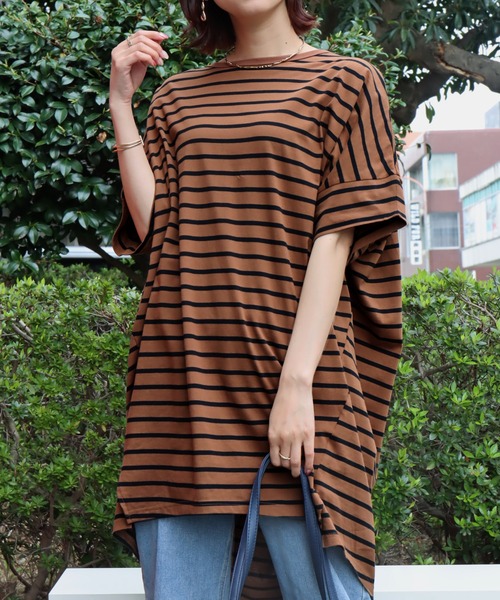 libelle more(リベル モア)の「《接触冷感》USAコットン ボーダーコクーンワンピース(ワンピース・レディース・ブラック×ホワイト/ホワイト×ピンク/ベージュ系その他/ホワイト×ネイビー/ホワイト×グリーン/ブラウン系その他/ネイビー×ホワイト・M)」の7枚目の写真