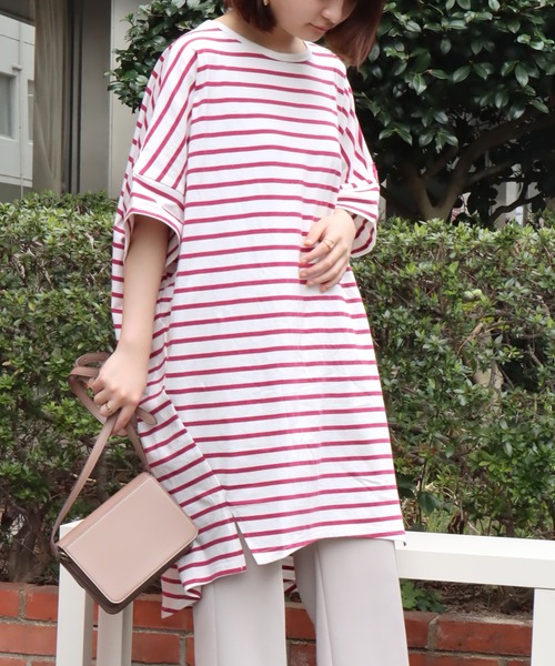 libelle more(リベル モア)の「《接触冷感》USAコットン ボーダーコクーンワンピース(ワンピース・レディース・ブラック×ホワイト/ホワイト×ピンク/ベージュ系その他/ホワイト×ネイビー/ホワイト×グリーン/ブラウン系その他/ネイビー×ホワイト・M)」の5枚目の写真