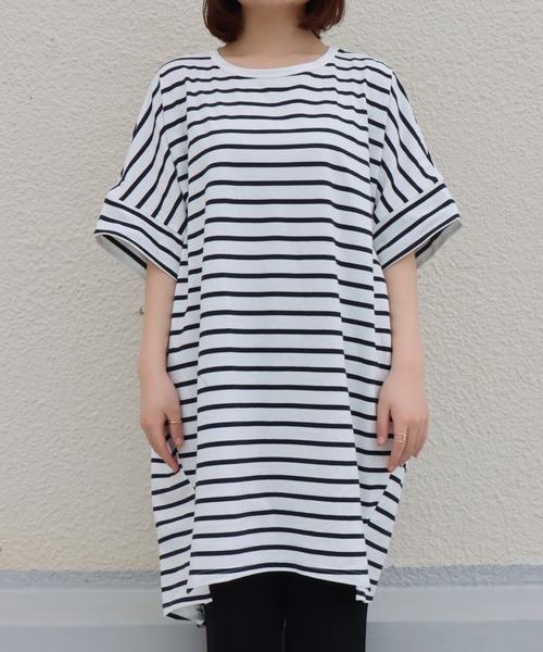 libelle more(リベル モア)の「《接触冷感》USAコットン ボーダーコクーンワンピース(ワンピース・レディース・ブラック×ホワイト/ホワイト×ピンク/ベージュ系その他/ホワイト×ネイビー/ホワイト×グリーン/ブラウン系その他/ネイビー×ホワイト・M)」の18枚目の写真