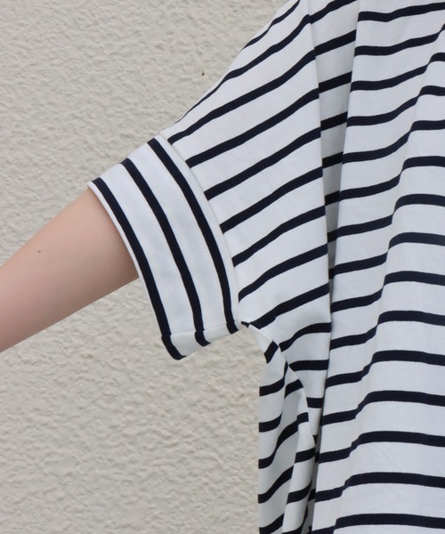 libelle more(リベル モア)の「《接触冷感》USAコットン ボーダーコクーンワンピース(ワンピース・レディース・ブラック×ホワイト/ホワイト×ピンク/ベージュ系その他/ホワイト×ネイビー/ホワイト×グリーン/ブラウン系その他/ネイビー×ホワイト・M)」の11枚目の写真