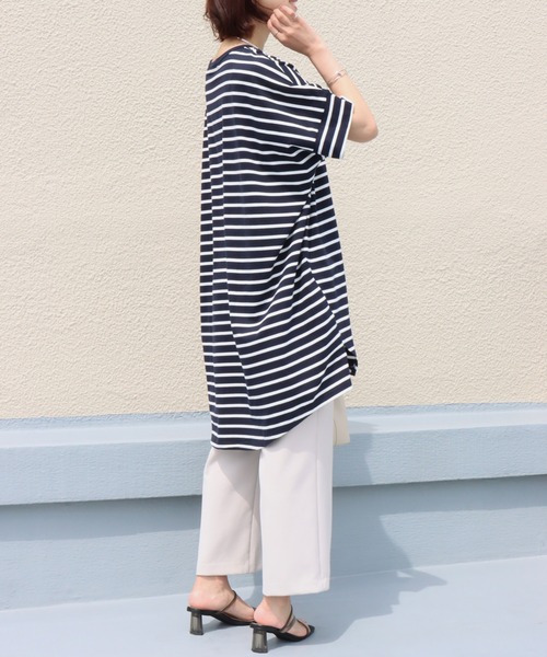 libelle more(リベル モア)の「《接触冷感》USAコットン ボーダーコクーンワンピース(ワンピース・レディース・ブラック×ホワイト/ホワイト×ピンク/ベージュ系その他/ホワイト×ネイビー/ホワイト×グリーン/ブラウン系その他/ネイビー×ホワイト・M)」の21枚目の写真