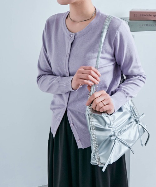 kirakiraShop(キラキラショップ)の「ラウンドネック ショート ベーシック ニット カーディガン(カーディガン/ボレロ・レディース・杢グレー/ブラック/オフホワイト/レッド/ネイビー/アイボリー/チャコール/ベージュ/ダークグリーン/ライトブルー/ブルー/ラベンダー・FREE)」の11枚目の写真