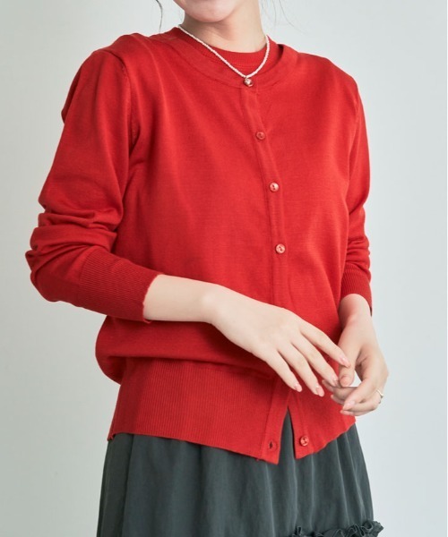 kirakiraShop(キラキラショップ)の「ラウンドネック ショート ベーシック ニット カーディガン(カーディガン/ボレロ・レディース・杢グレー/ブラック/オフホワイト/レッド/ネイビー/アイボリー/チャコール/ベージュ/ダークグリーン/ライトブルー/ブルー/ラベンダー・FREE)」の12枚目の写真