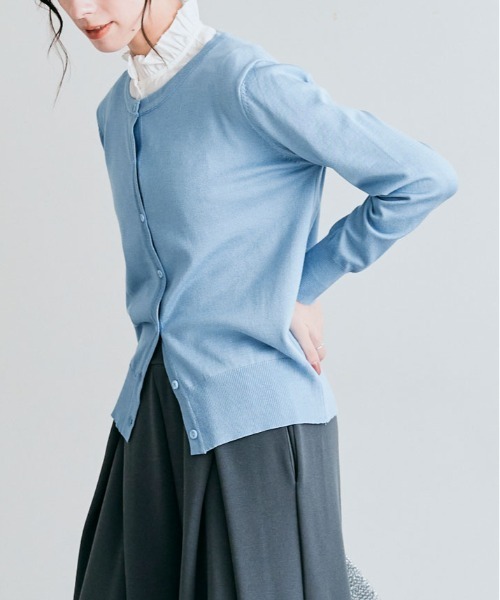 kirakiraShop(キラキラショップ)の「ラウンドネック ショート ベーシック ニット カーディガン(カーディガン/ボレロ・レディース・杢グレー/ブラック/オフホワイト/レッド/ネイビー/アイボリー/チャコール/ベージュ/ダークグリーン/ライトブルー/ブルー/ラベンダー・FREE)」の8枚目の写真
