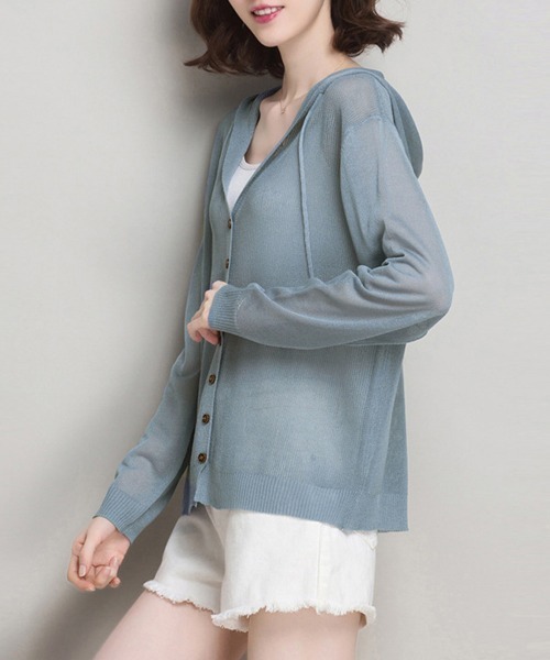 Miniministore(ミニミニストア)の「ニットパーカー 長袖 サマーカーディガン(ニット/セーター・レディース・ピンクベージュ/ブラック/グレイッシュベージュ/ブルー/ミント/パープル/ベージュ/ホワイト・FREE)」の17枚目の写真