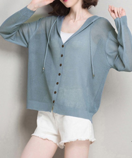 Miniministore(ミニミニストア)の「ニットパーカー 長袖 サマーカーディガン(ニット/セーター・レディース・ピンクベージュ/ブラック/グレイッシュベージュ/ブルー/ミント/パープル/ベージュ/ホワイト・FREE)」の19枚目の写真