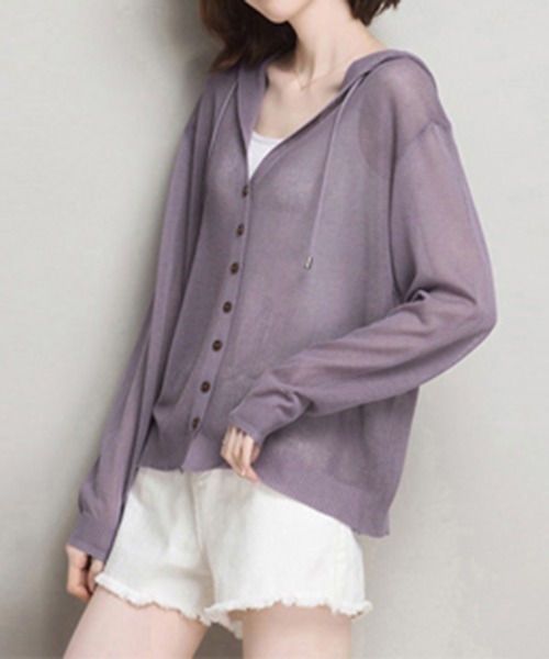 Miniministore(ミニミニストア)の「ニットパーカー 長袖 サマーカーディガン(ニット/セーター・レディース・ピンクベージュ/ブラック/グレイッシュベージュ/ブルー/ミント/パープル/ベージュ/ホワイト・FREE)」の21枚目の写真