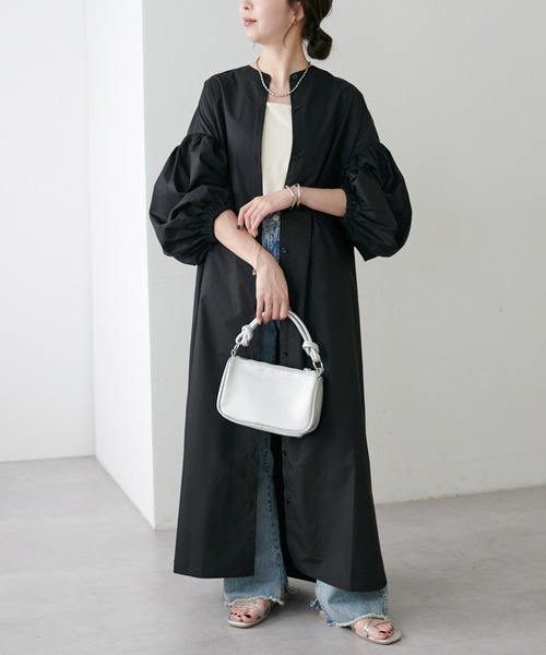 WEB限定】スタンドカラー袖ボリュームワンピース（シャツワンピース