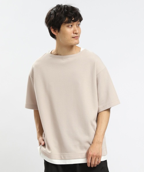 GLOBAL WORK Smile Seed Store（グローバルワーク スマイルシードストア）の「ダブルフェイスボートネックTシャツ半袖/984201（Tシャツ/カットソー・メンズ・グレイッシュベージュ/ブラック/ネイビー・SMALL/LARGE/MEDIUM/X-LARGE）」の3枚目の写真