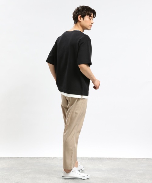 GLOBAL WORK Smile Seed Store（グローバルワーク スマイルシードストア）の「ダブルフェイスボートネックTシャツ半袖/984201（Tシャツ/カットソー・メンズ・グレイッシュベージュ/ブラック/ネイビー・SMALL/LARGE/MEDIUM/X-LARGE）」の6枚目の写真