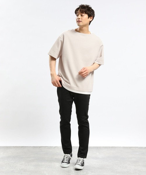 GLOBAL WORK Smile Seed Store（グローバルワーク スマイルシードストア）の「ダブルフェイスボートネックTシャツ半袖/984201（Tシャツ/カットソー・メンズ・グレイッシュベージュ/ブラック/ネイビー・SMALL/LARGE/MEDIUM/X-LARGE）」の12枚目の写真