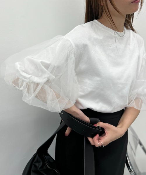 y/m（イム）の「カット×チュールボリュームスリーブトップス（Tシャツ/カットソー・レディース・オフホワイト/ブラック・FREE）」の17枚目の写真