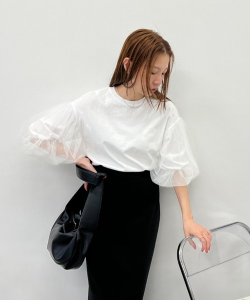 y/m（イム）の「カット×チュールボリュームスリーブトップス（Tシャツ/カットソー・レディース・オフホワイト/ブラック・FREE）」の18枚目の写真