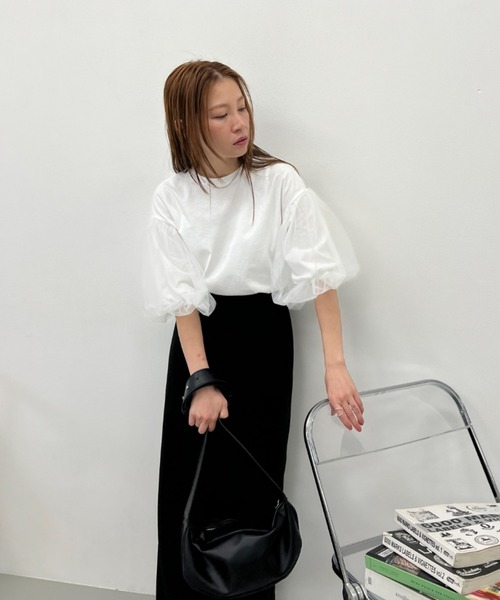 y/m（イム）の「カット×チュールボリュームスリーブトップス（Tシャツ/カットソー・レディース・オフホワイト/ブラック・FREE）」の19枚目の写真