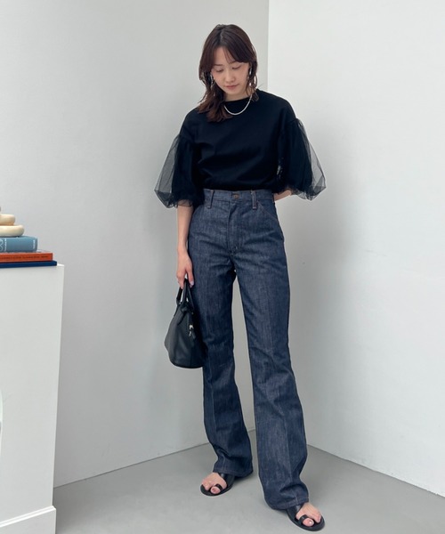 y/m（イム）の「カット×チュールボリュームスリーブトップス（Tシャツ/カットソー・レディース・オフホワイト/ブラック・FREE）」の3枚目の写真