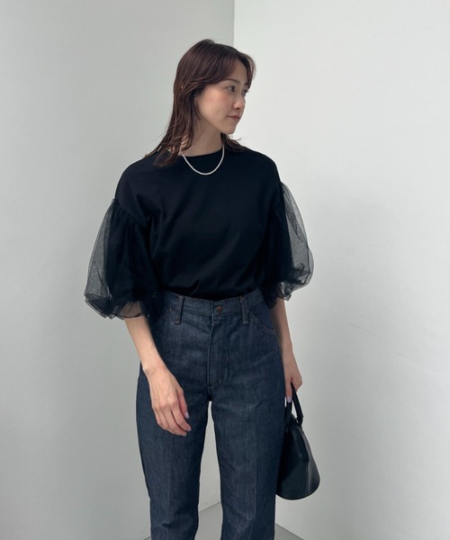 y/m（イム）の「カット×チュールボリュームスリーブトップス（Tシャツ/カットソー・レディース・オフホワイト/ブラック・FREE）」の6枚目の写真