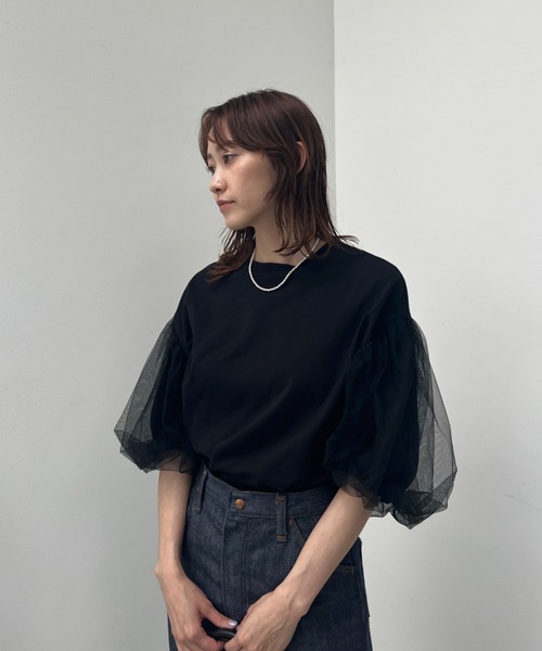 y/m（イム）の「カット×チュールボリュームスリーブトップス（Tシャツ/カットソー・レディース・オフホワイト/ブラック・FREE）」の11枚目の写真