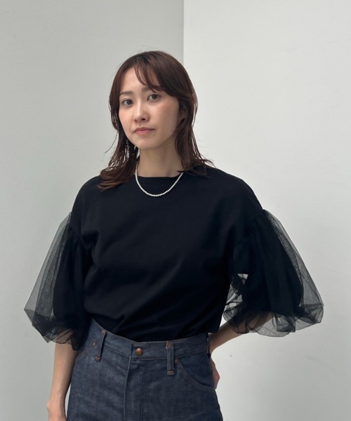 y/m（イム）の「カット×チュールボリュームスリーブトップス（Tシャツ/カットソー・レディース・オフホワイト/ブラック・FREE）」の12枚目の写真