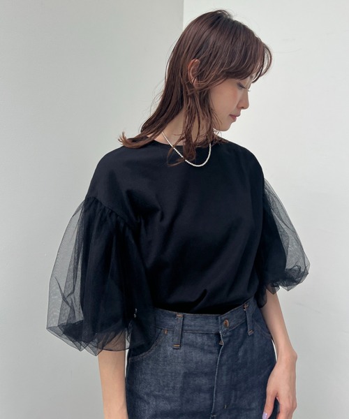 y/m（イム）の「カット×チュールボリュームスリーブトップス（Tシャツ/カットソー・レディース・オフホワイト/ブラック・FREE）」の13枚目の写真