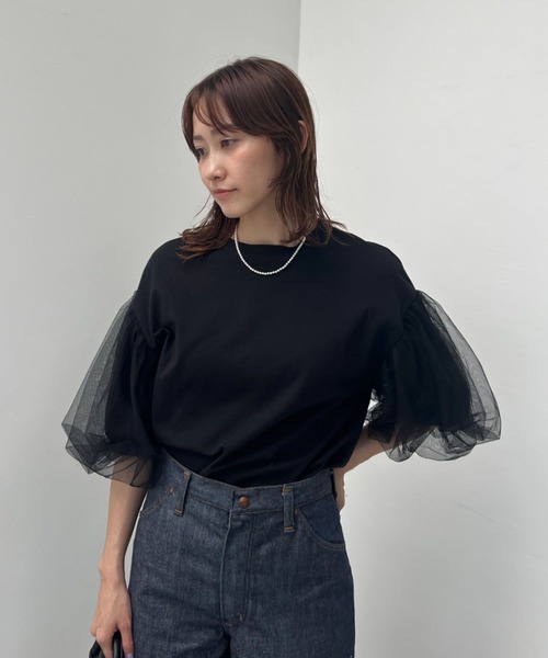 y/m（イム）の「カット×チュールボリュームスリーブトップス（Tシャツ/カットソー・レディース・オフホワイト/ブラック・FREE）」の14枚目の写真