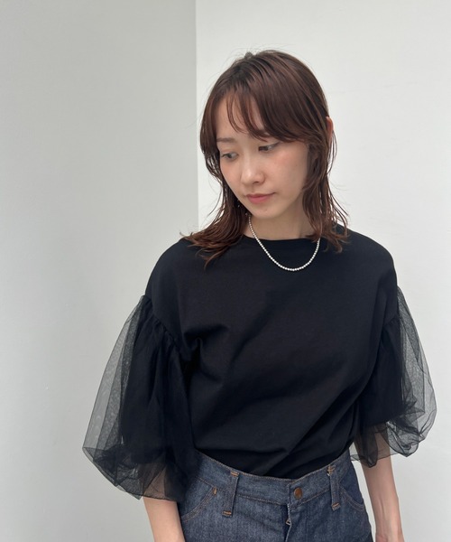 y/m（イム）の「カット×チュールボリュームスリーブトップス（Tシャツ/カットソー・レディース・オフホワイト/ブラック・FREE）」の15枚目の写真