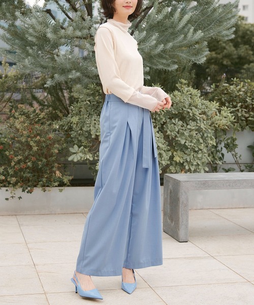RANAN(ラナン)の「リボンデザインボックスタックワイドパンツ(その他パンツ・レディース・ブルー/杢グレー・LL/L/M)」の4枚目の写真