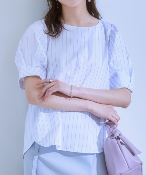 7days Life Styling(セブンデイズライフスタイリング)の「綿ブロード袖タックブラウス(シャツ/ブラウス・レディース・ホワイト系/サックスブルー系・L/M/LL)」の1枚目の写真