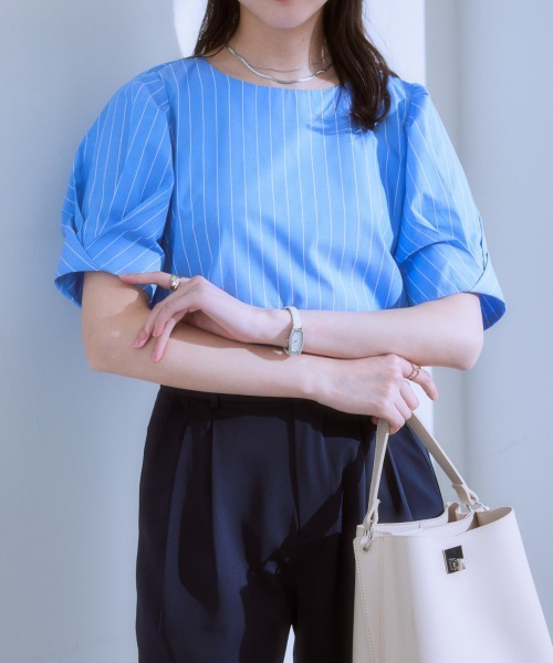 7days Life Styling(セブンデイズライフスタイリング)の「綿ブロード袖タックブラウス(シャツ/ブラウス・レディース・ホワイト系/サックスブルー系・L/M/LL)」の9枚目の写真