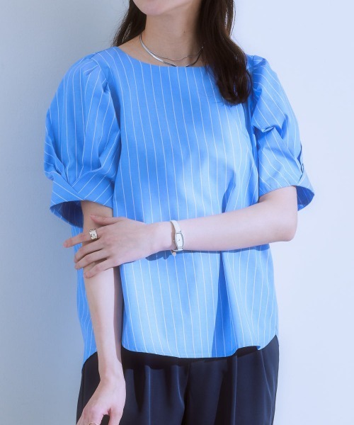 7days Life Styling(セブンデイズライフスタイリング)の「綿ブロード袖タックブラウス(シャツ/ブラウス・レディース・ホワイト系/サックスブルー系・L/M/LL)」の4枚目の写真