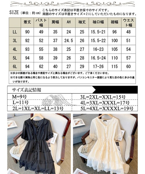 GOLDJAPAN（ゴールドジャパン）の「Vネックティアードフリルワンピース【大きいサイズ対応】（ワンピース・レディース・ブラック/オフホワイト・4L/5L/6L/3L/LL）」の19枚目の写真