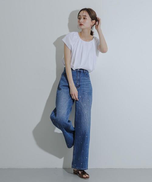 SENSE OF PLACE by URBAN RESEARCH(センスオブプレイスバイアーバンリサーチ)の「クールタッチフレンチスリーブタックブラウスTシャツ(Tシャツ/カットソー・レディース・ブラック/オフホワイト/オレンジ・ONE)」の7枚目の写真