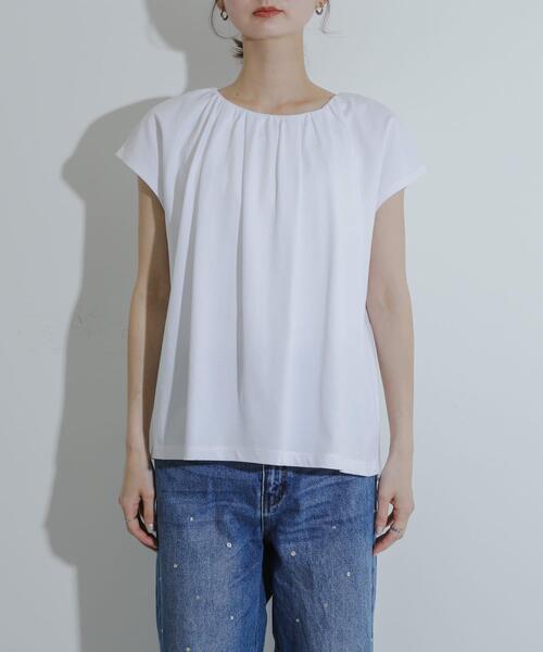 SENSE OF PLACE by URBAN RESEARCH(センスオブプレイスバイアーバンリサーチ)の「クールタッチフレンチスリーブタックブラウスTシャツ(Tシャツ/カットソー・レディース・ブラック/オフホワイト/オレンジ・ONE)」の8枚目の写真