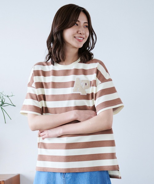 Arnold Palmer（アーノルドパーマー）の「サガラワッペン ワイドボーダー Tシャツ（Tシャツ/カットソー・レディース・ブラック/ライトベージュ・S/M/L）」の14枚目の写真