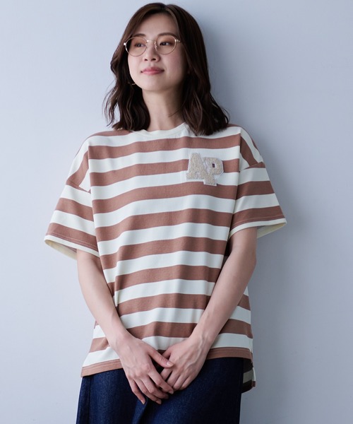 Arnold Palmer（アーノルドパーマー）の「サガラワッペン ワイドボーダー Tシャツ（Tシャツ/カットソー・レディース・ブラック/ライトベージュ・S/M/L）」の16枚目の写真