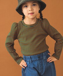 テレコ ボーダー パフスリーブ プルオーバー（100～140cm）