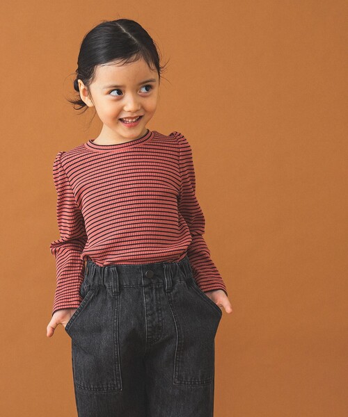 B:MING by BEAMS（ビーミングバイビームス）の「テレコ ボーダー パフスリーブ プルオーバー（100～140cm）（Tシャツ/カットソー・キッズ・グリーン/レッド系その他2・100/110/120/130/140）」の3枚目の写真