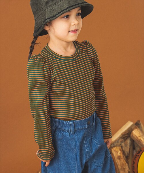 B:MING by BEAMS（ビーミングバイビームス）の「テレコ ボーダー パフスリーブ プルオーバー（100～140cm）（Tシャツ/カットソー・キッズ・グリーン/レッド系その他2・100/110/120/130/140）」の4枚目の写真